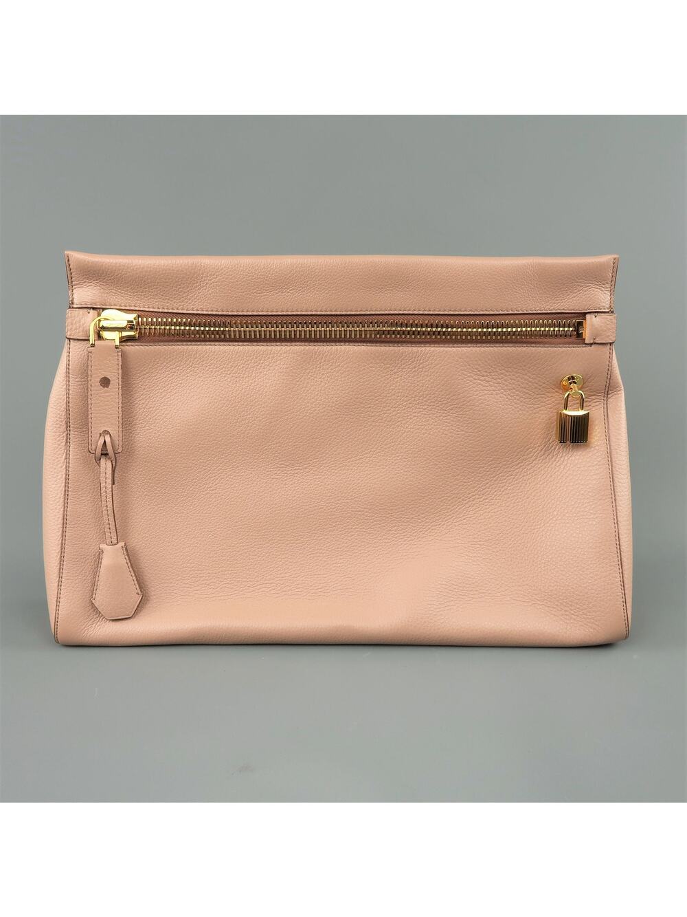 TOM FORD Nude Textured Leather Gold Padlock ALIX Clutch Handbag